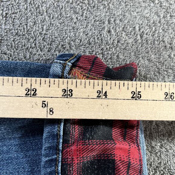Judy Blue Jeans Womens 14W Blue Skinny Fit Distressed Plaid Patch Cuffed Red - Picture 13 of 15